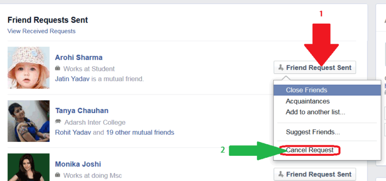 how to cancel pending friend request on facebook in one click