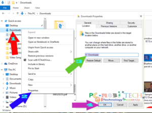 original default downloads folder location in windows