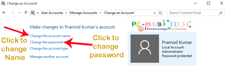 how to change username and password on windows 10